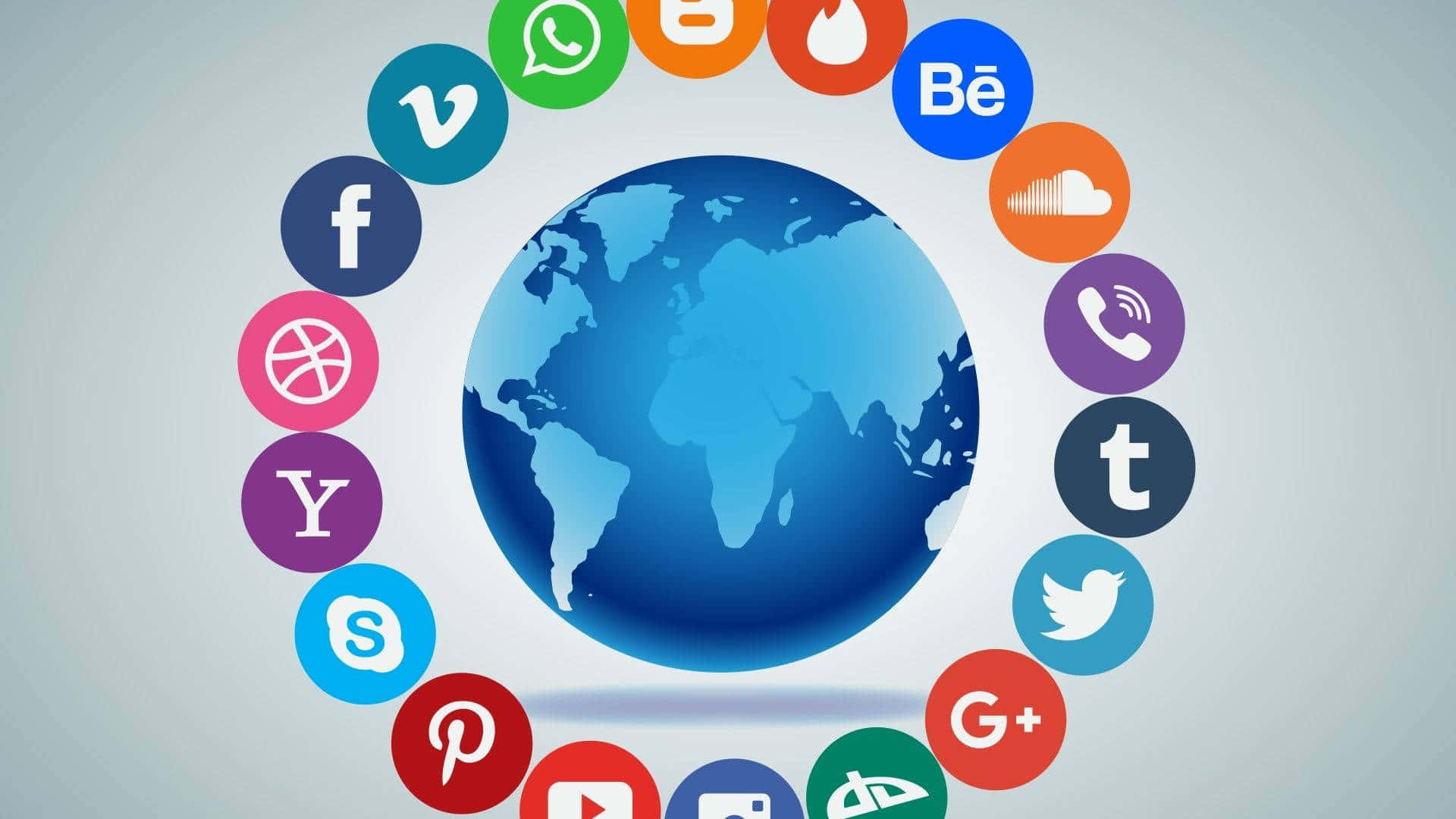 1920x1080 Social Baggrund Social Media Logos rundt om i verdenen.