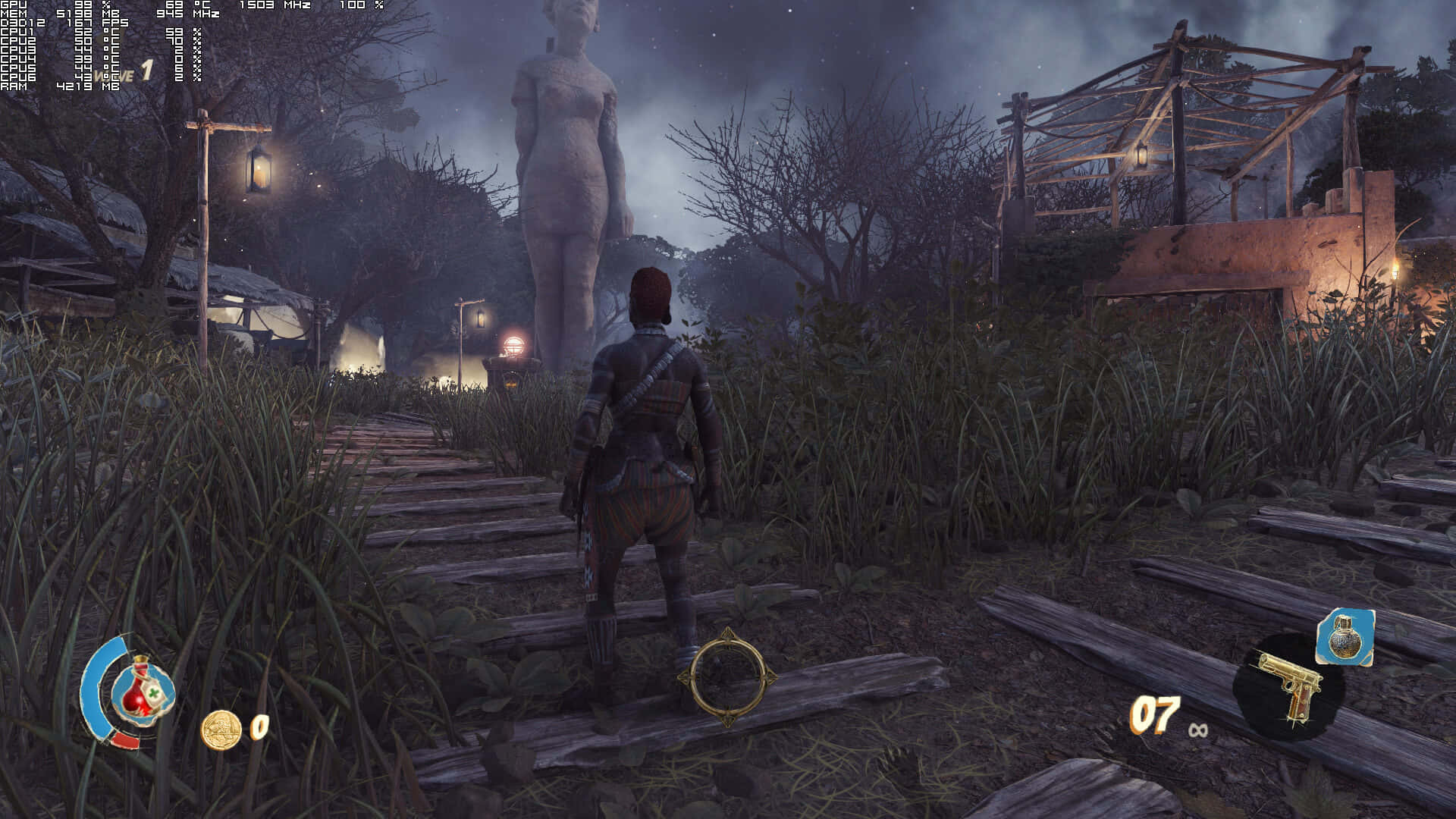 A Video Game Showing A Man Walking Through A Dark Area