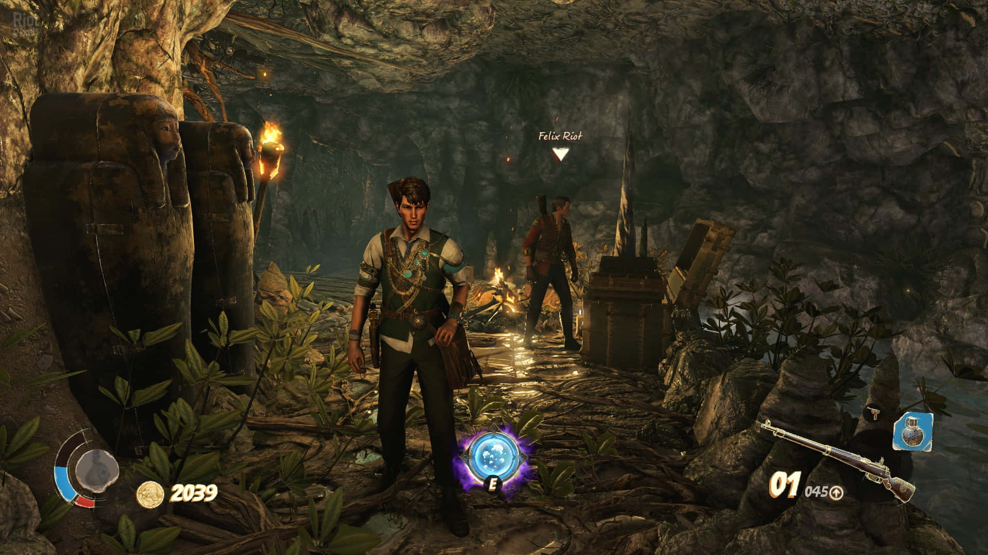 A Screenshot Of A Video Game Showing A Man In A Cave
