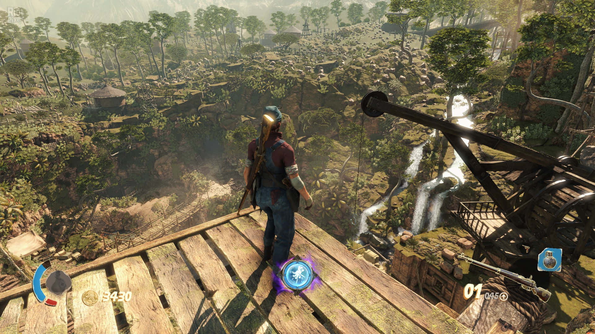 A Man Is Standing On A Wooden Platform In A Video Game