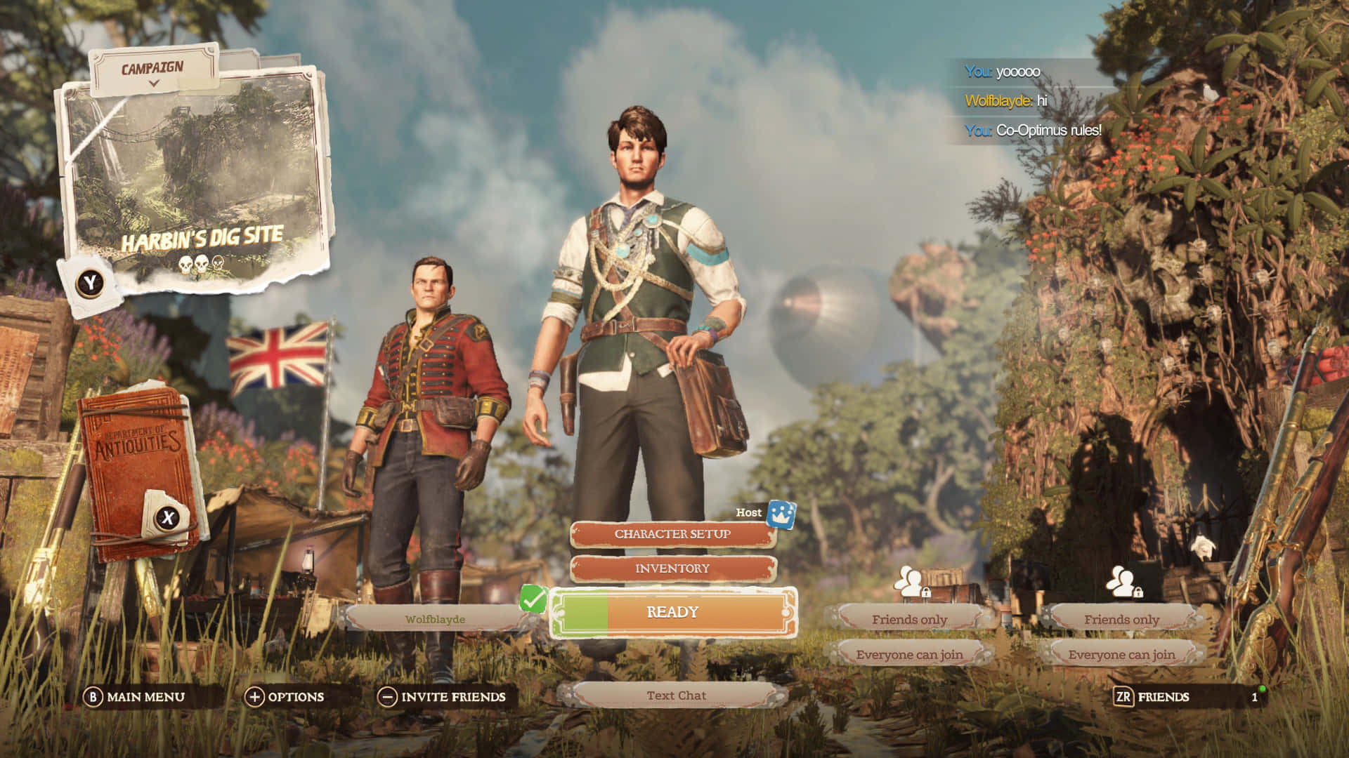 A Screenshot Of A Game With Two Men Standing In Front Of A Tree