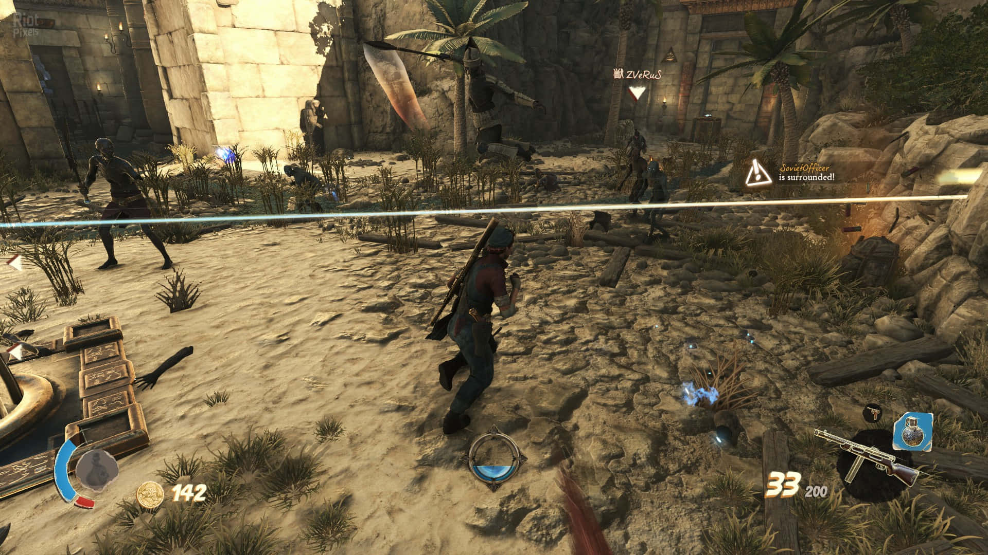 A Screenshot Of A Video Game Showing A Man In A Desert
