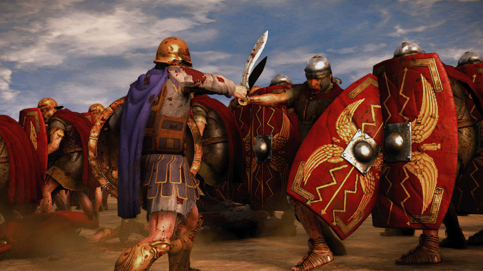 A Group Of Roman Soldiers Are Standing In A Desert