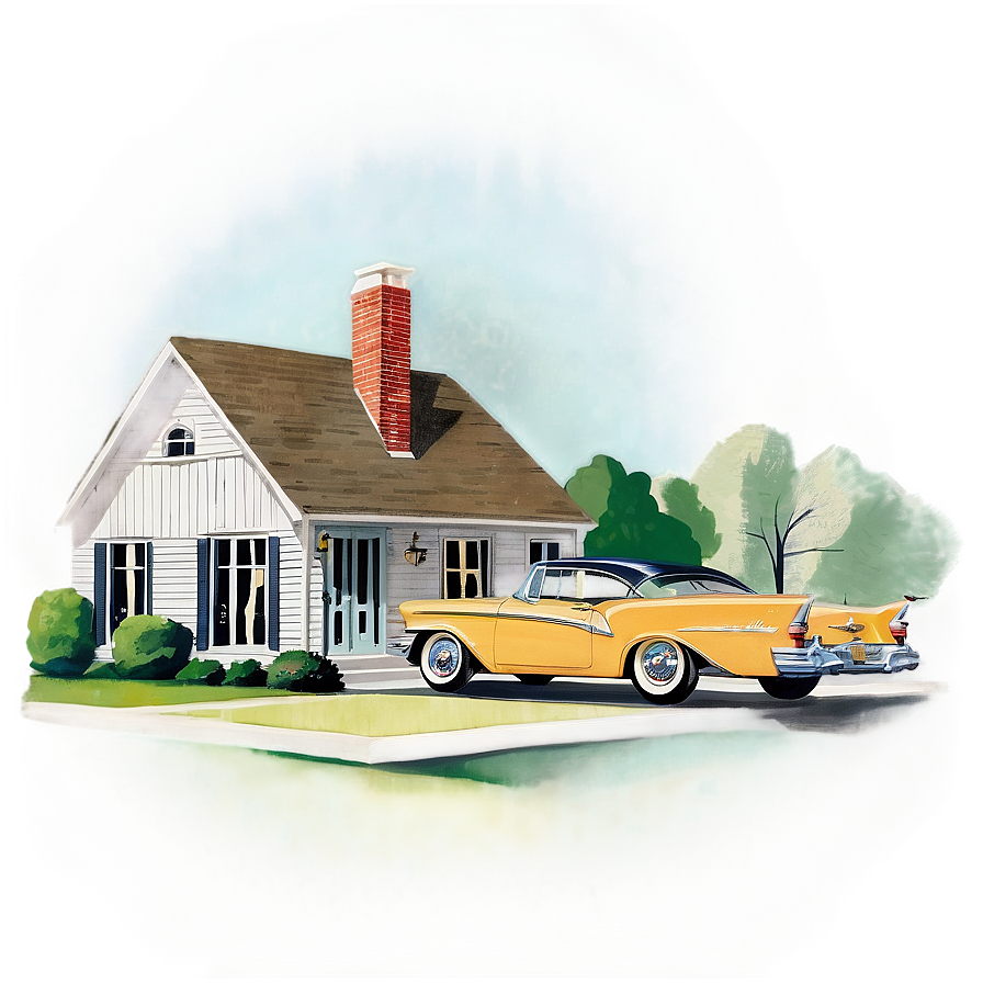 1950s American Suburbia Illustration Png Cem PNG