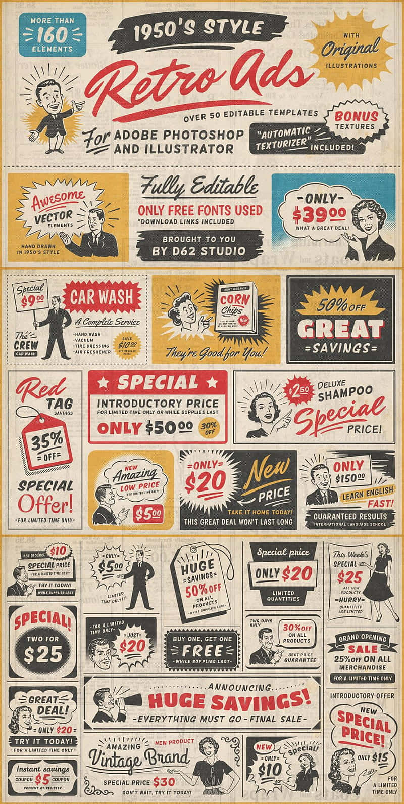 1950s Retro Ads Collection Wallpaper