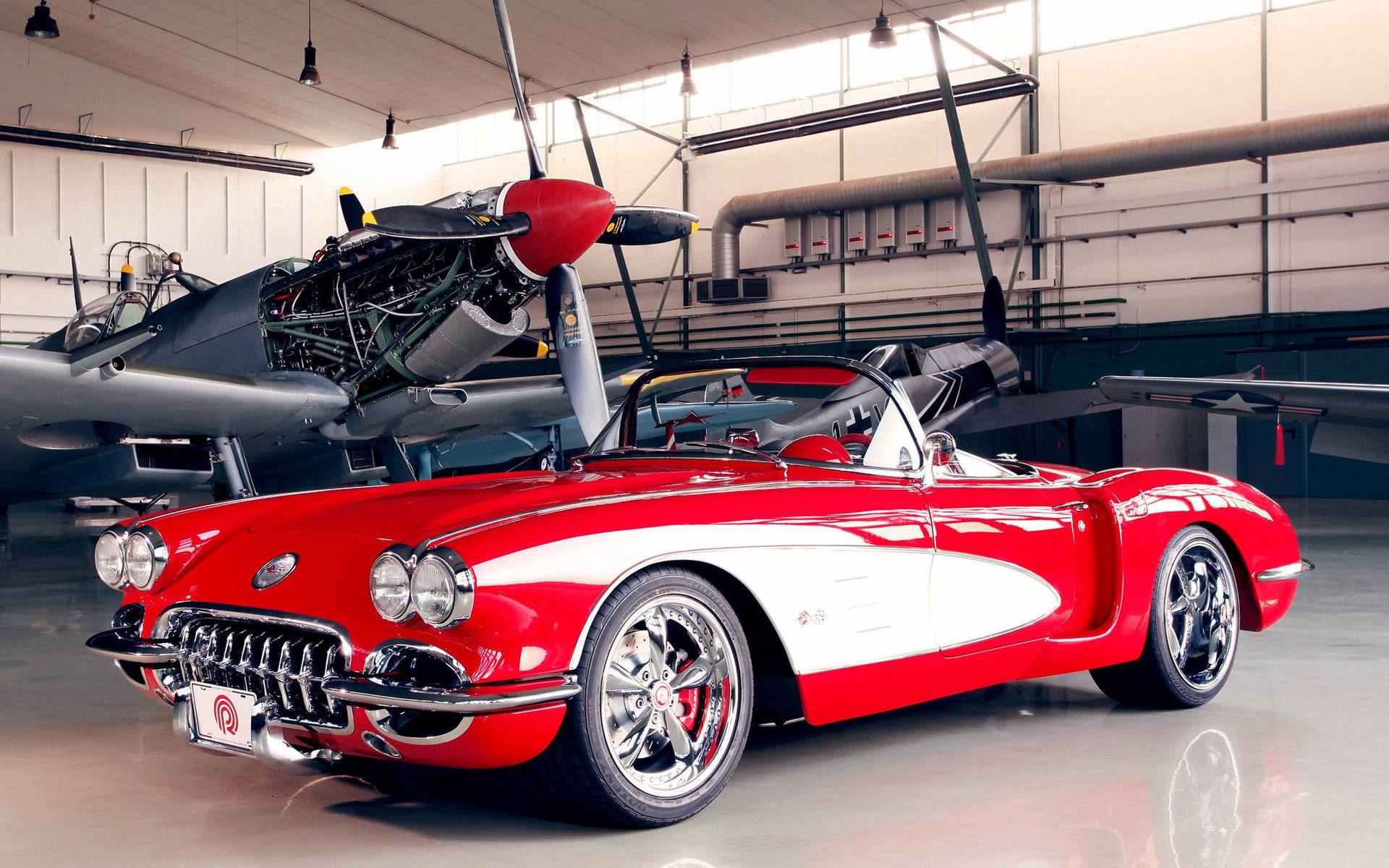 1959 Rød Chevrolet Corvette klassisk bil tapet Wallpaper