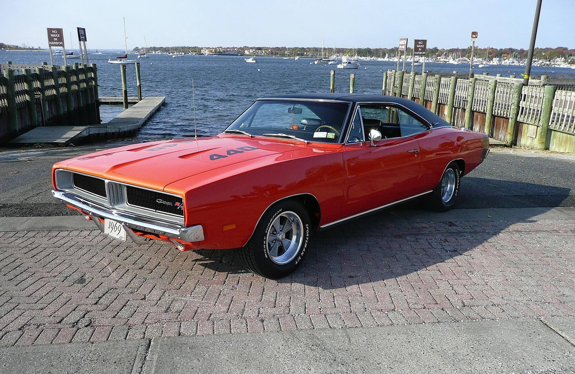 Pristine 1969 Dodge Charger Parked by the Bay Wallpaper