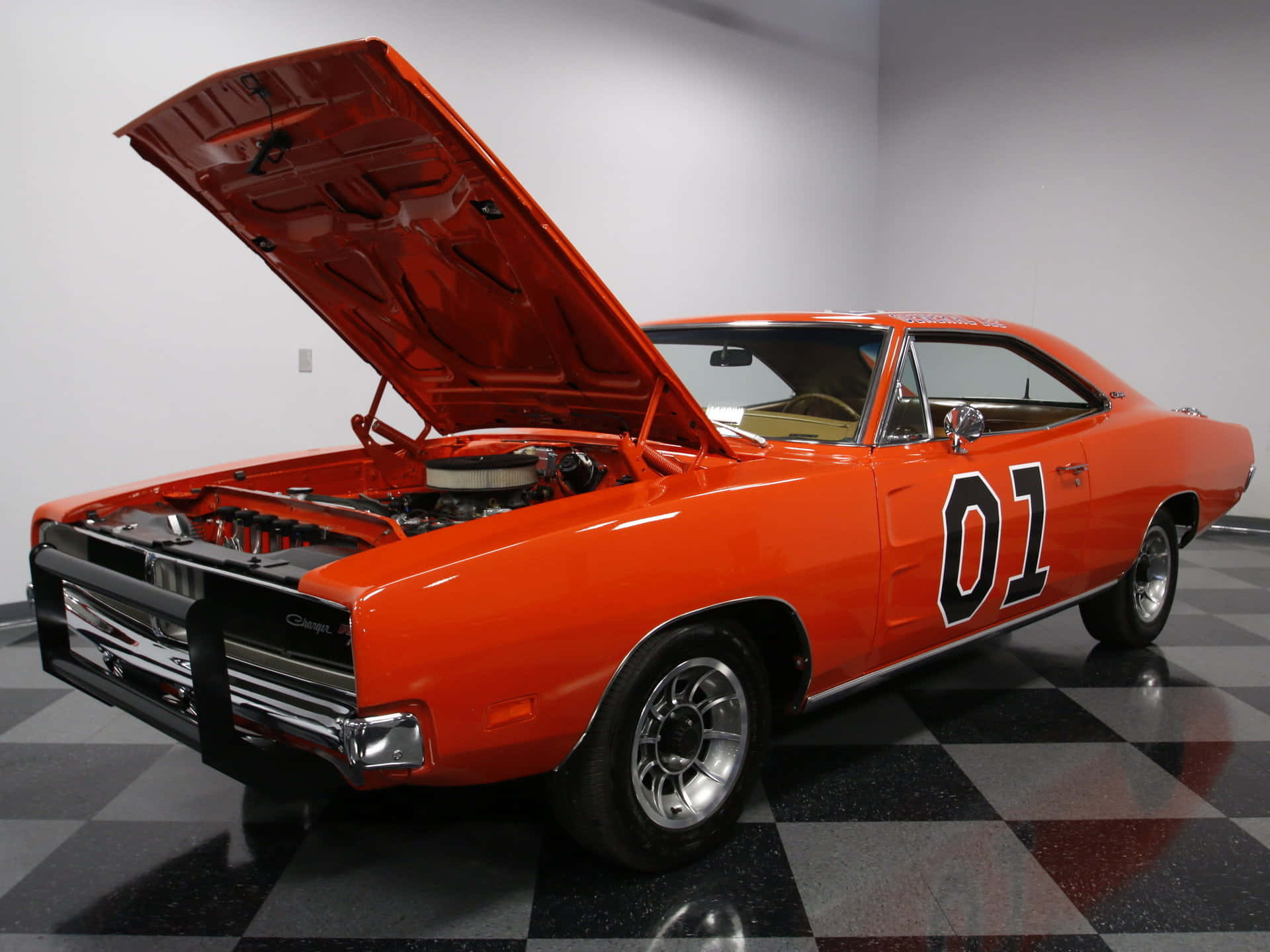A 1970 Dodge Charger With The Hood Open