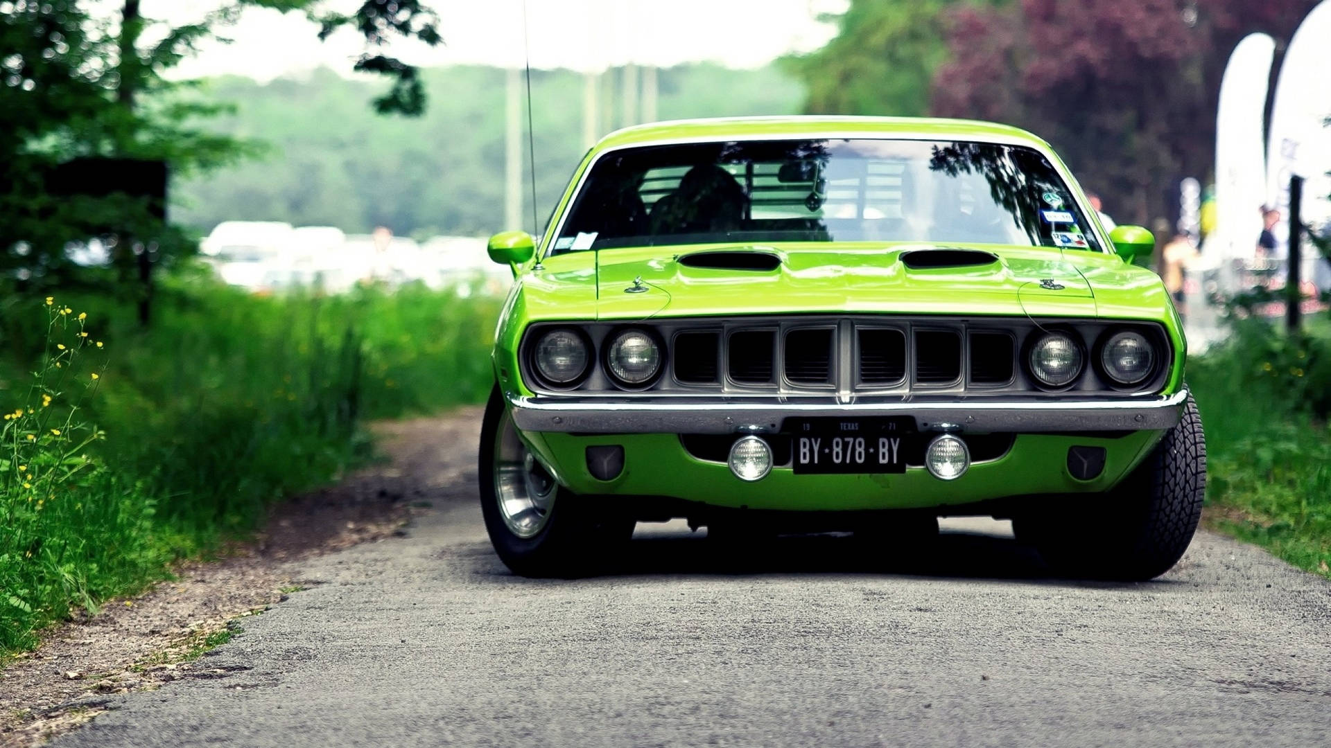 1971 Lime Green Plymouth Barracuda Front View Wallpaper