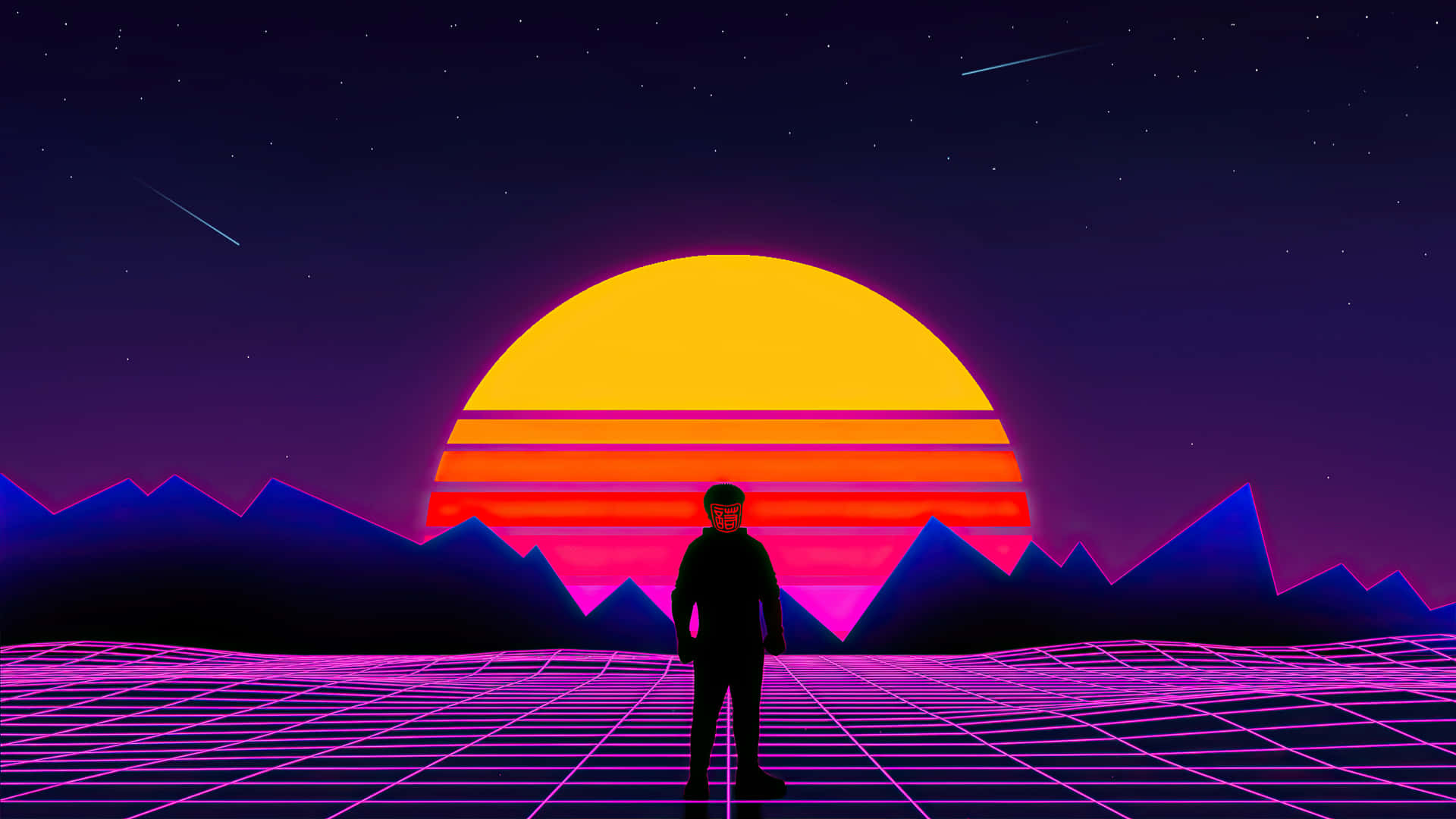 Man Standing Sunset 1980s Background