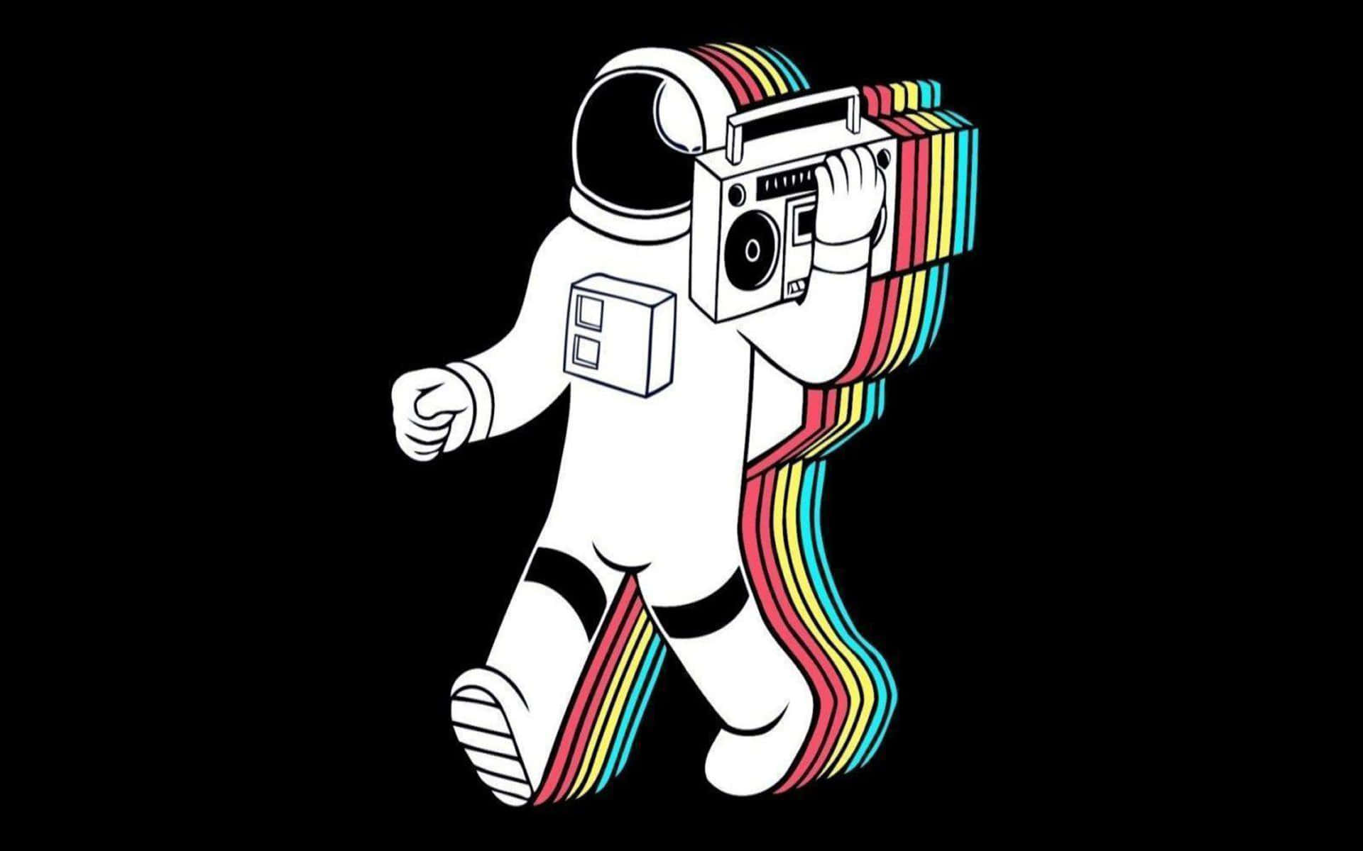 Astronaut Carrying Radio 1980s Background
