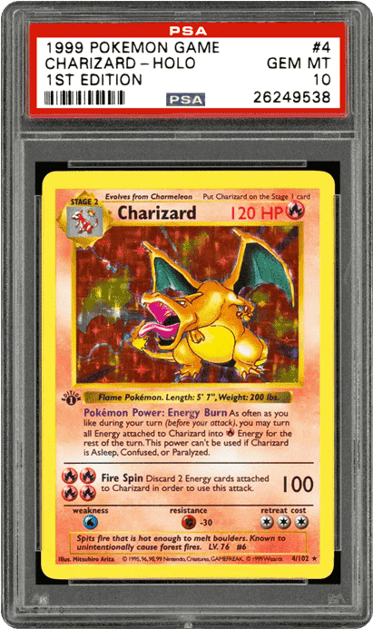 1999 First Edition Charizard Holo P S A G E M M T10 PNG