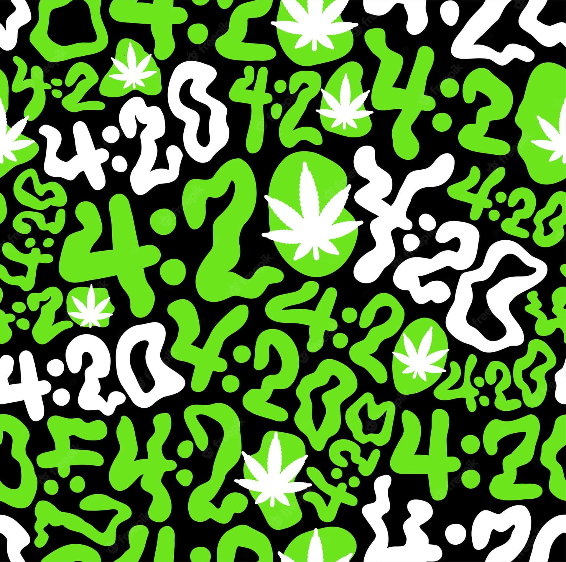 Unpatrón Verde Y Blanco Con Hojas De Marihuana Fondo de pantalla