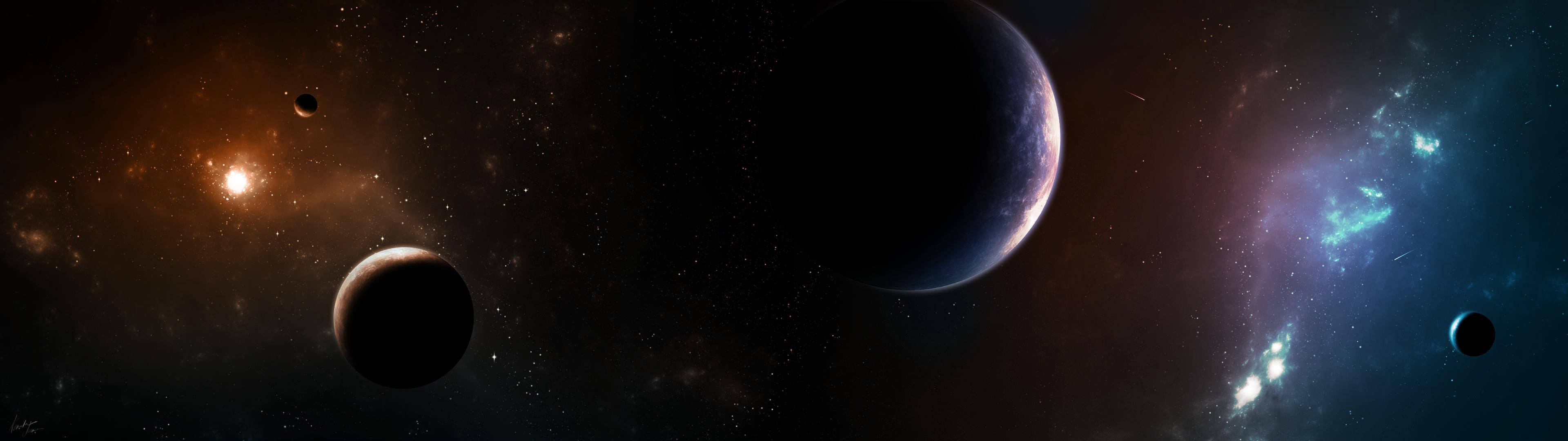 2 Monitor Stars And Planets Wallpaper