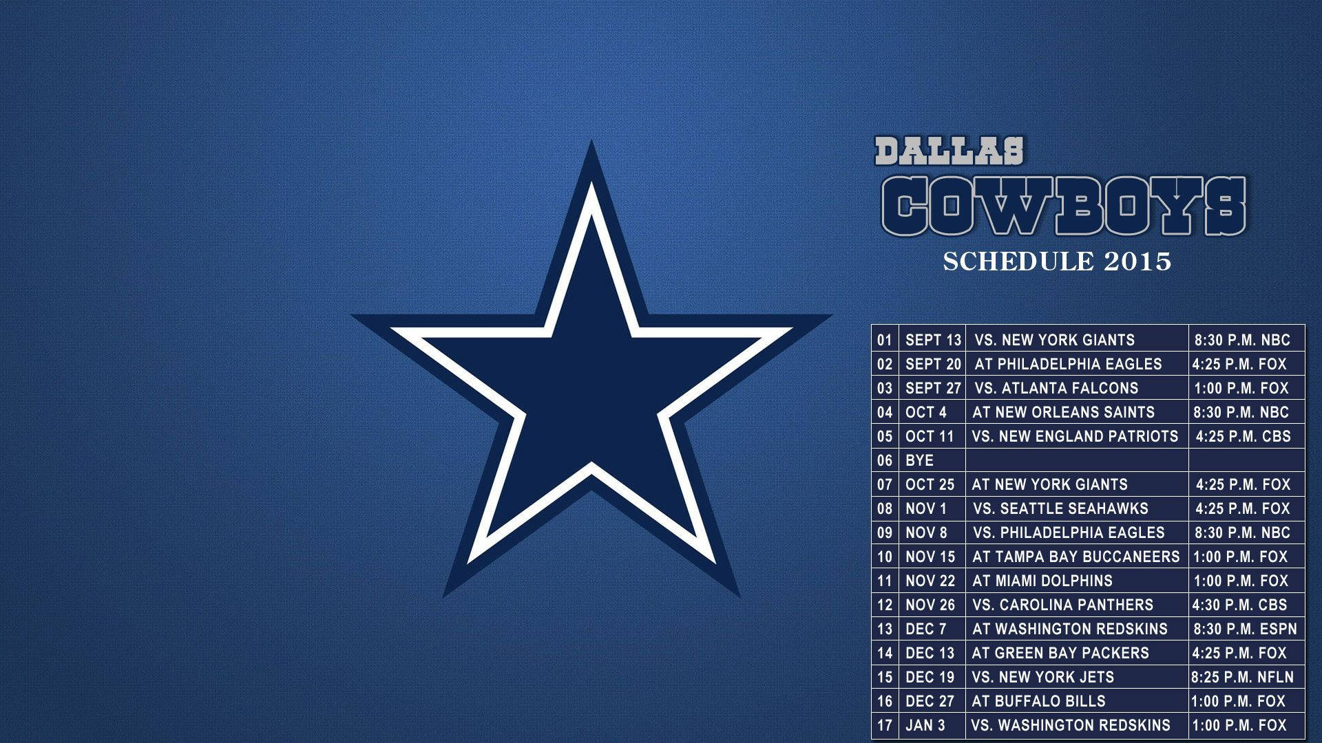 2015 Dallas Cowboys Schedule Wallpaper