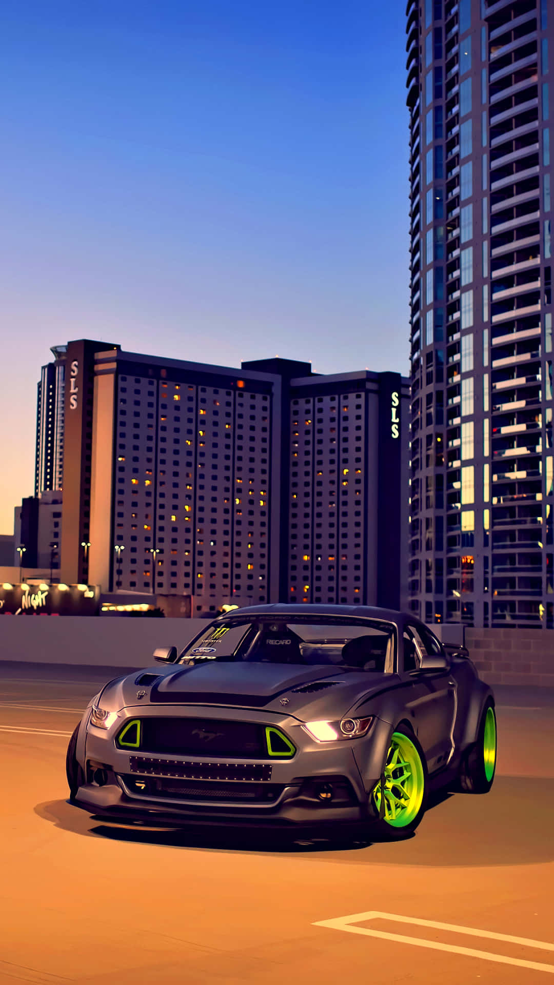 2015rtr Ford Mustang Under Skymningstiden. Wallpaper