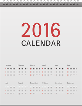 2016 Yearly Calendar Overview PNG