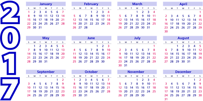 2017 Blue Red Calendar PNG