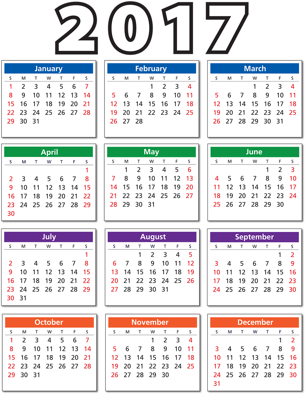 2017 Colorful Yearly Calendar PNG