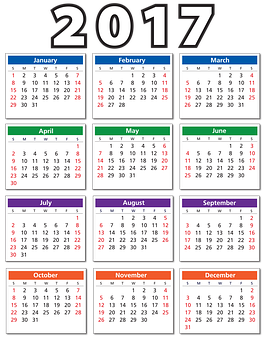 2017 Yearly Calendar Overview PNG