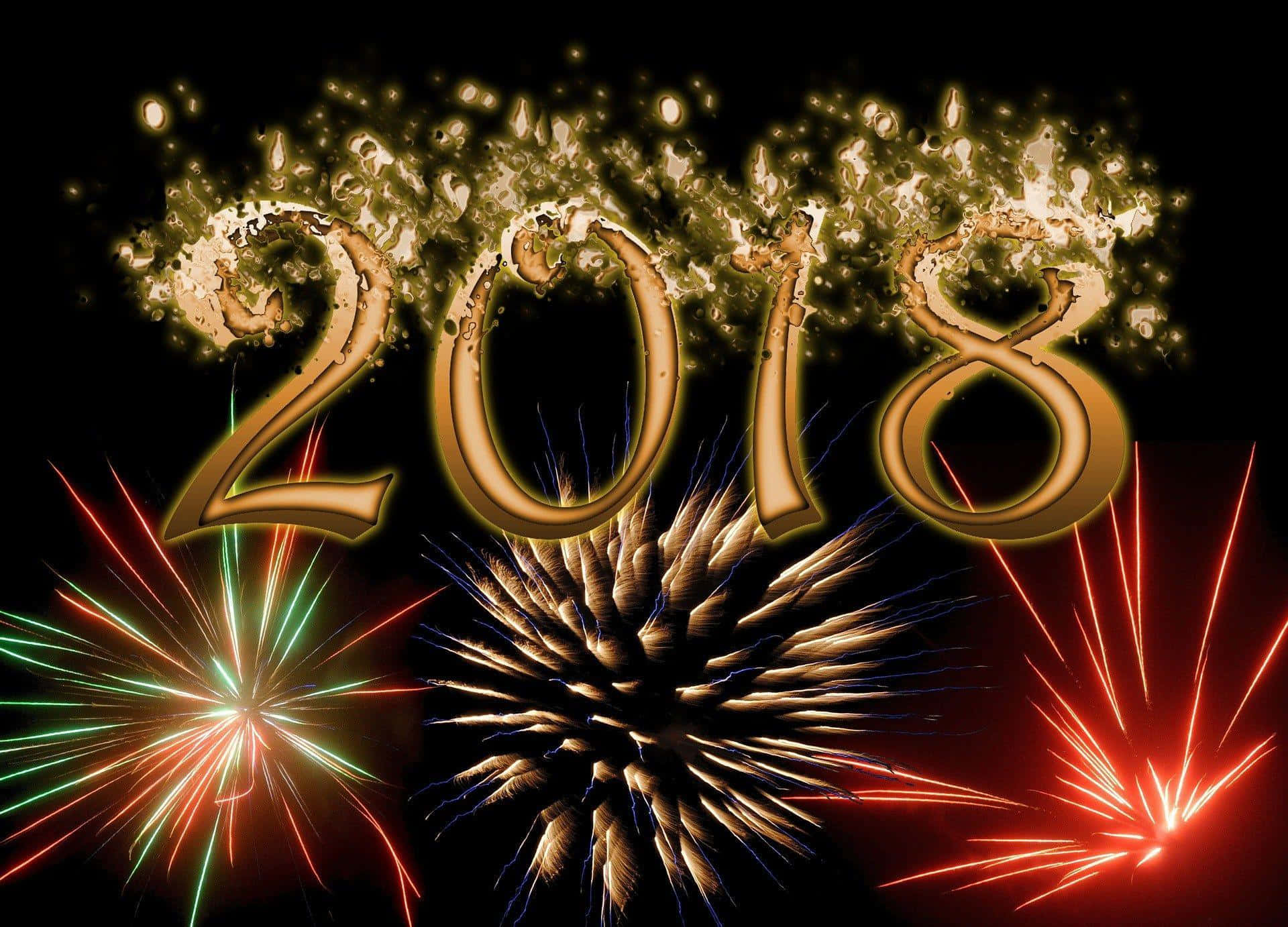 Einneues Jahr 2018 Mit Feuerwerk Auf Schwarzem Hintergrund Wallpaper
