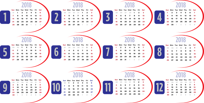 2018 Monthly Calendar Display PNG