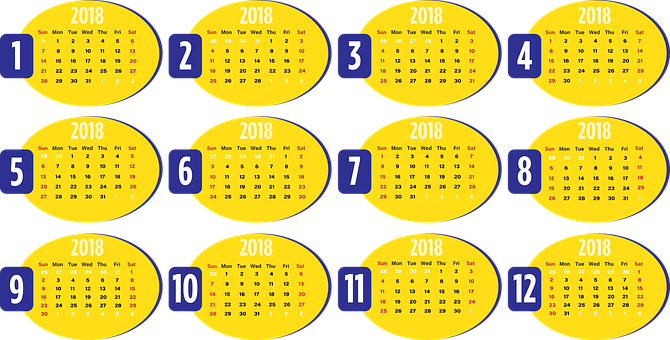 2018_ Yellow_ Oval_ Monthly_ Calendars PNG