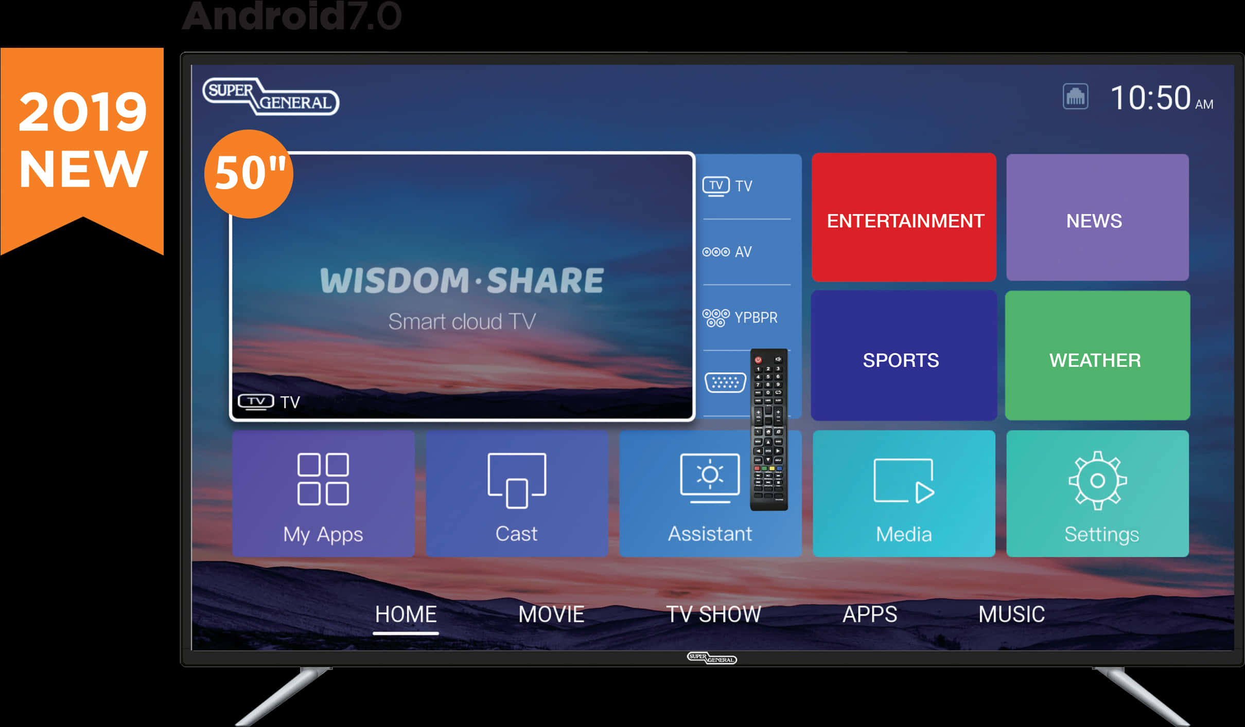 2019 New50 Inch Smart T V Interface PNG