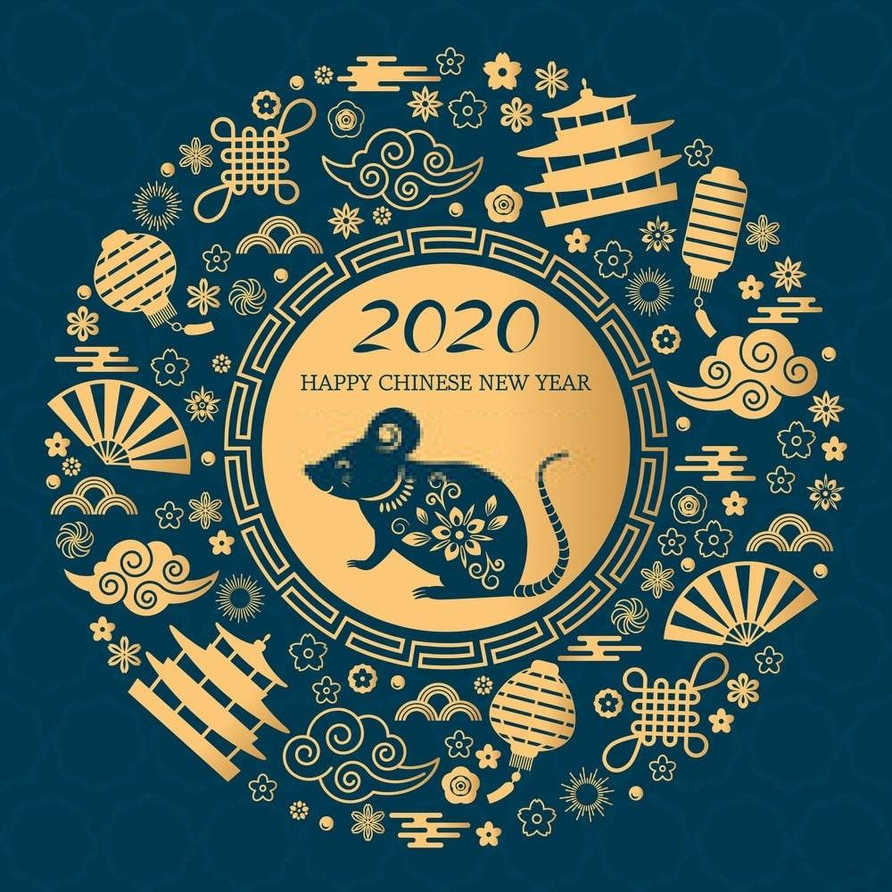2020 Happy Chinese New Year Rat Blue And Gold Theme Wallpaper