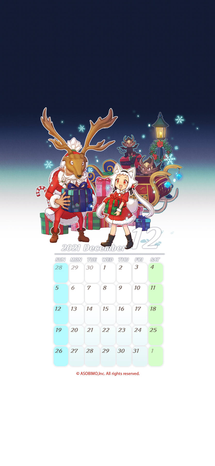 A Calendar With A Santa Claus And Reindeer Wallpaper