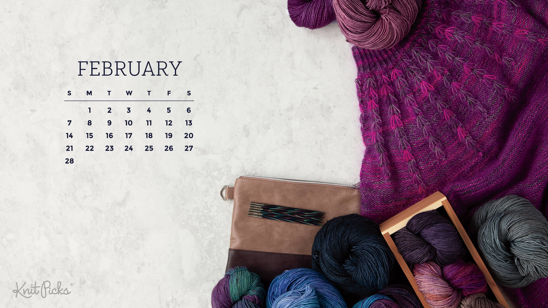 February 2019 Calendar With Yarn And Knitting Needles Wallpaper