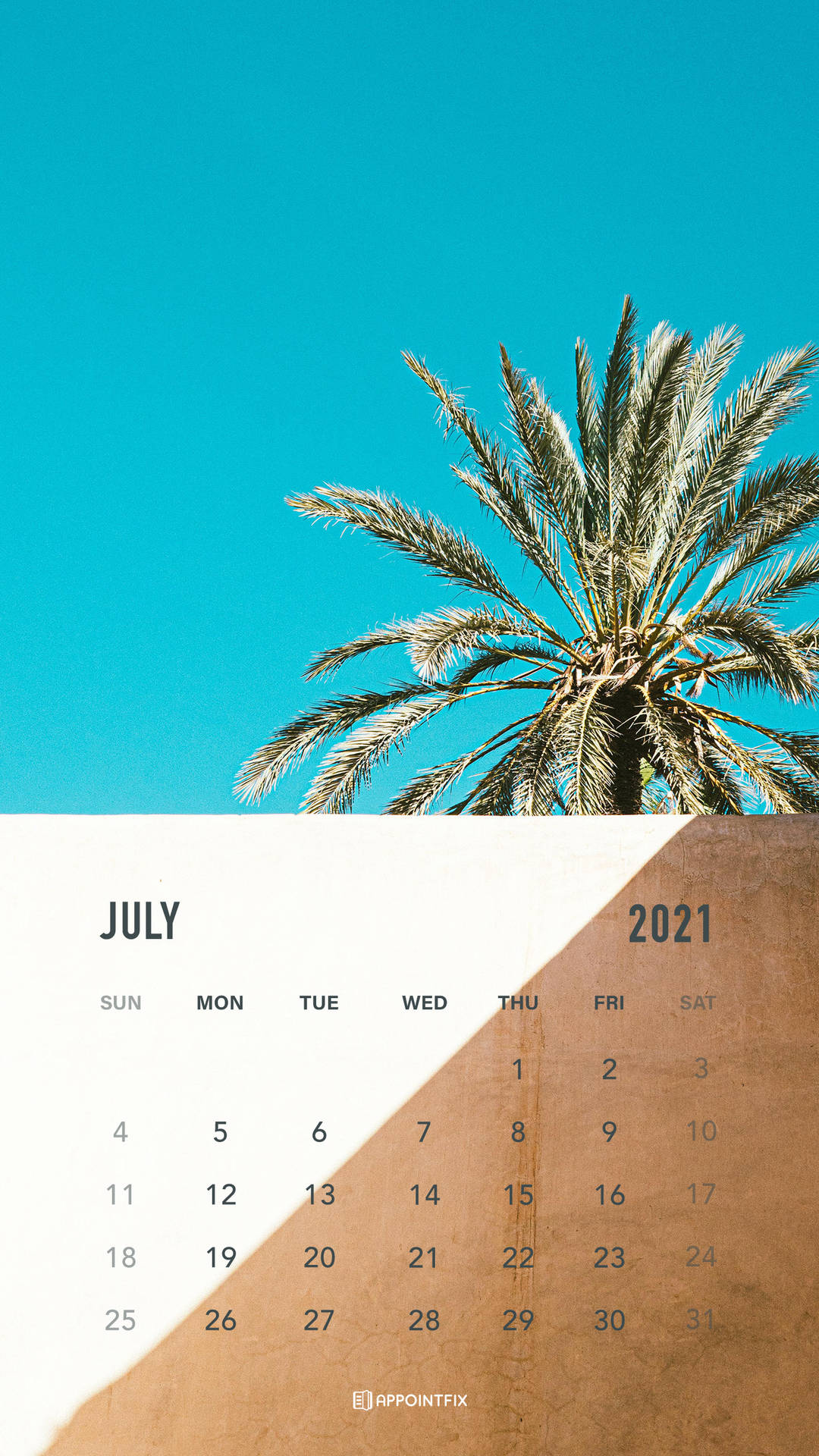a calendar with a palm tree and blue sky Wallpaper