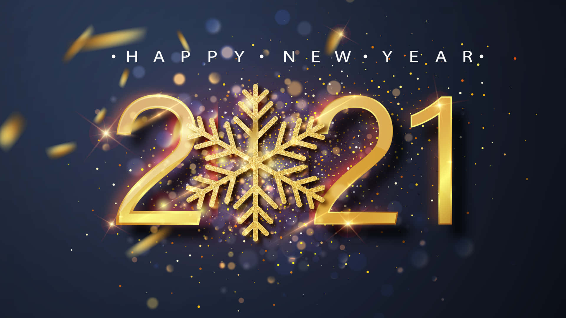 2021 Happy New Year Gold Snowflake Wallpaper