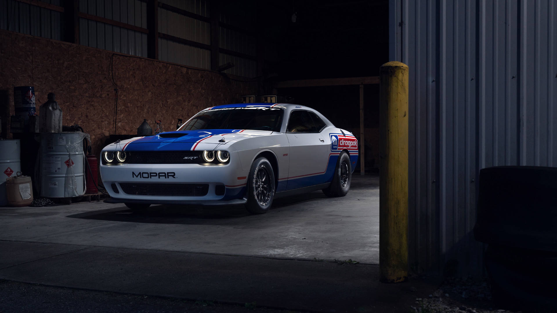 2021 White And Blue Dodge Challenger Wallpaper