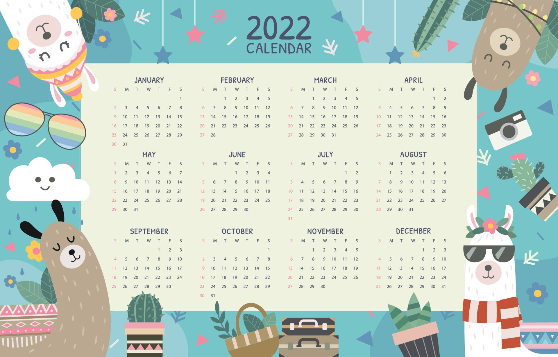 2022 Calendar Doodle Wallpaper