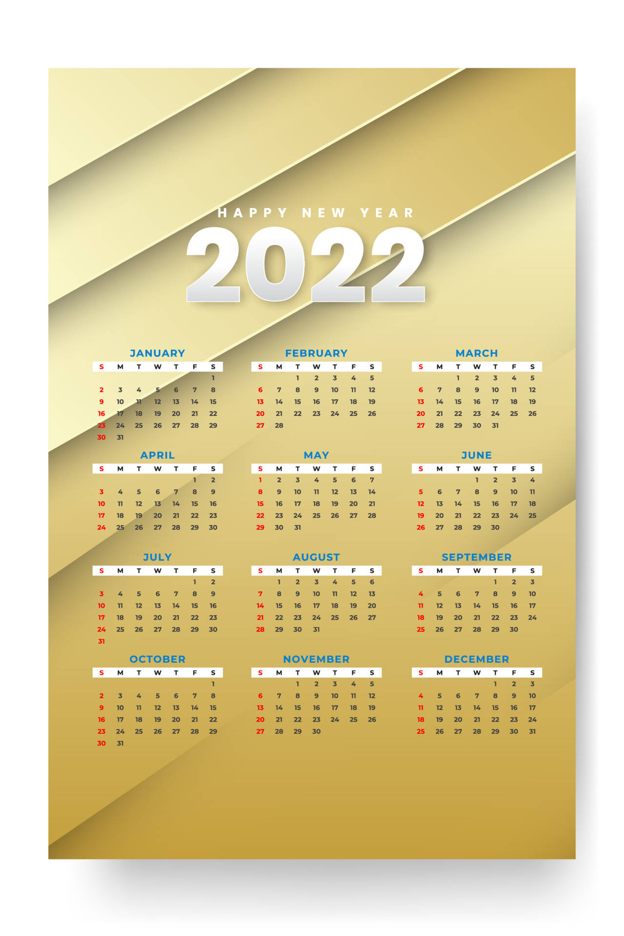2022 Calendar In Gold Wallpaper