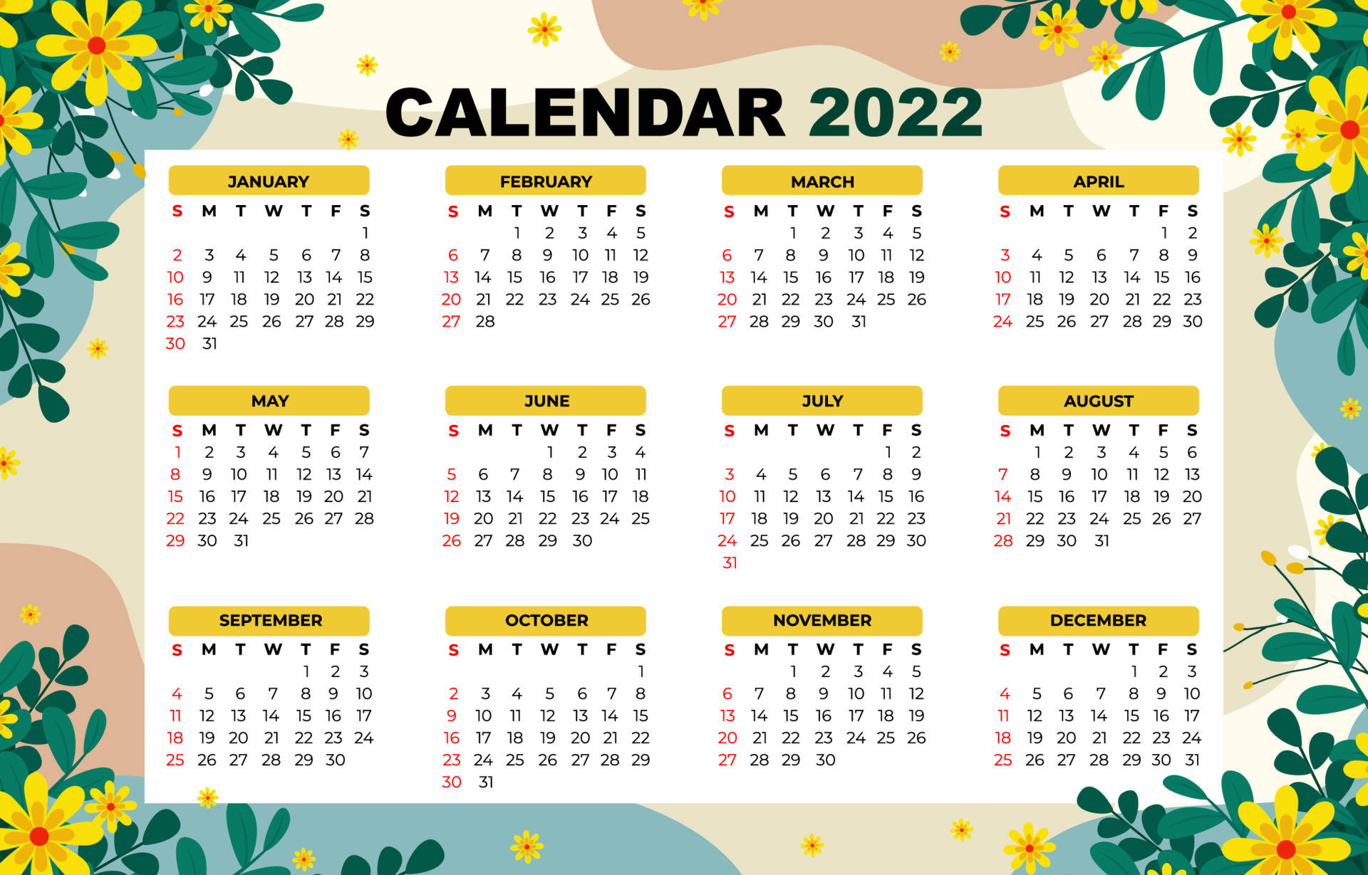 2022 Calendar With Daffodil Flower Wallpaper