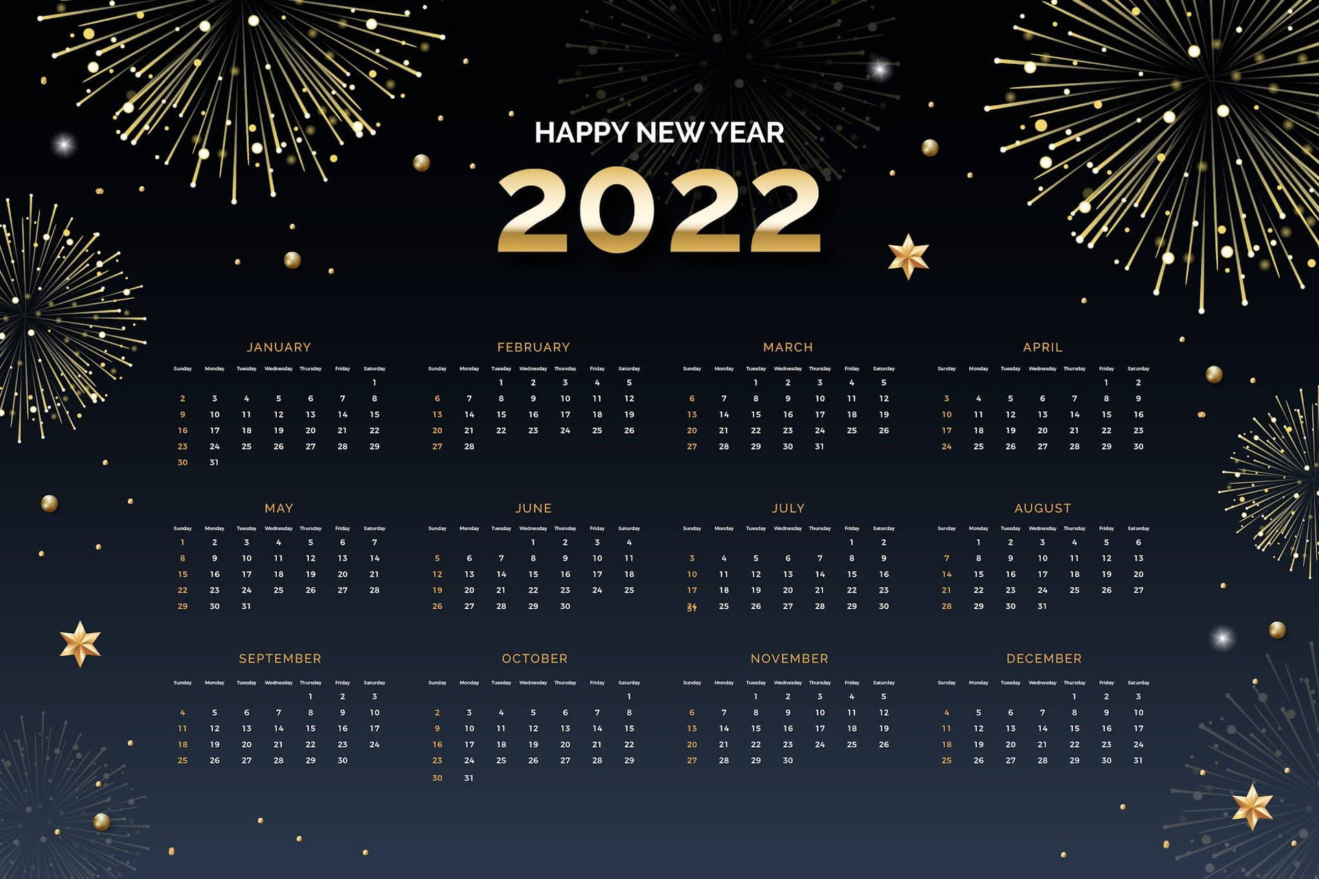 2022 Calendar With Fireworks Wallpaper