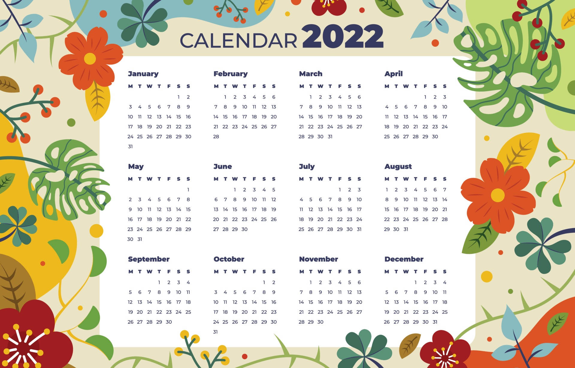 2022 Calendar With Plants Wallpaper