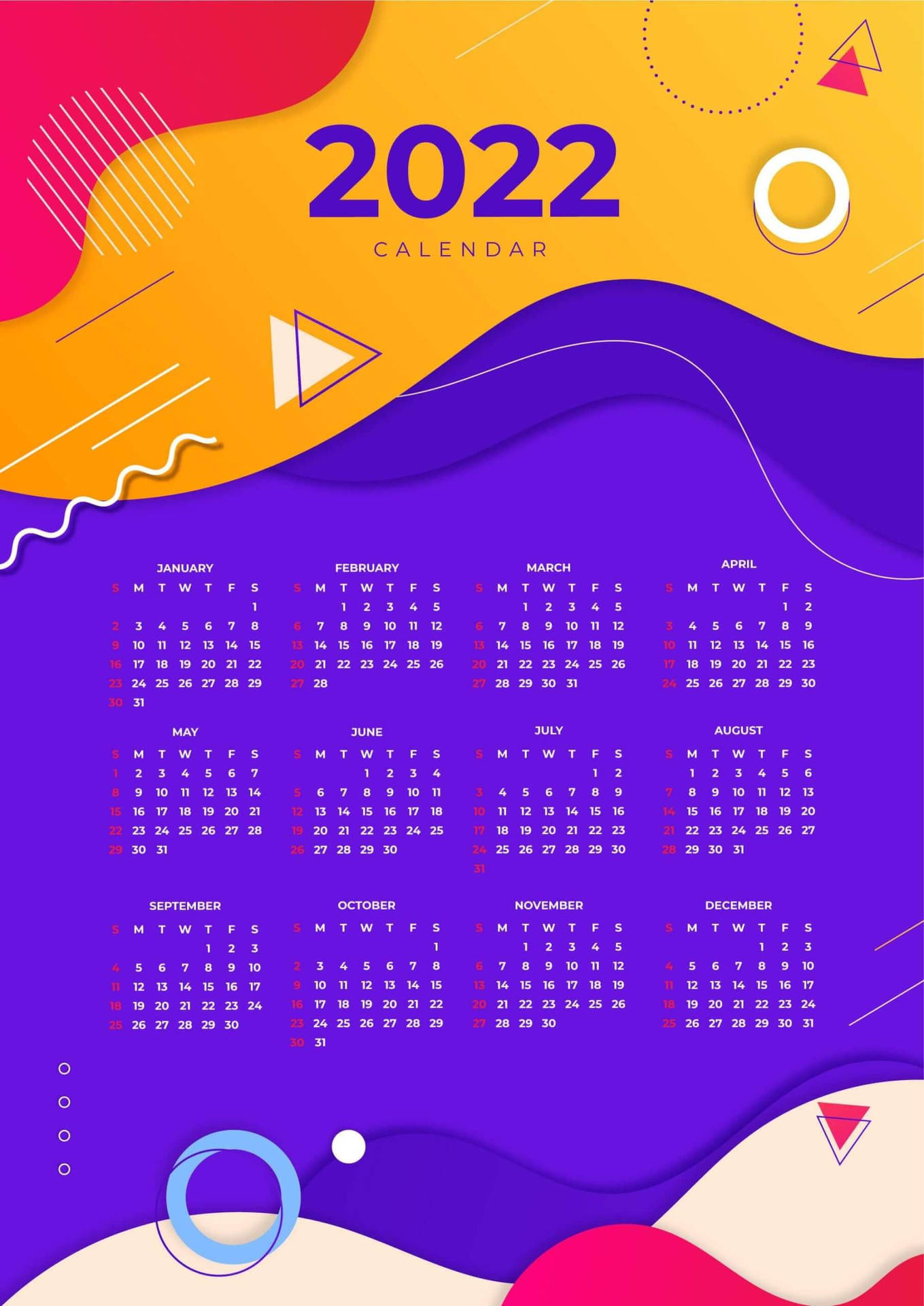 2022 Calendar With Shapes Wallpaper
