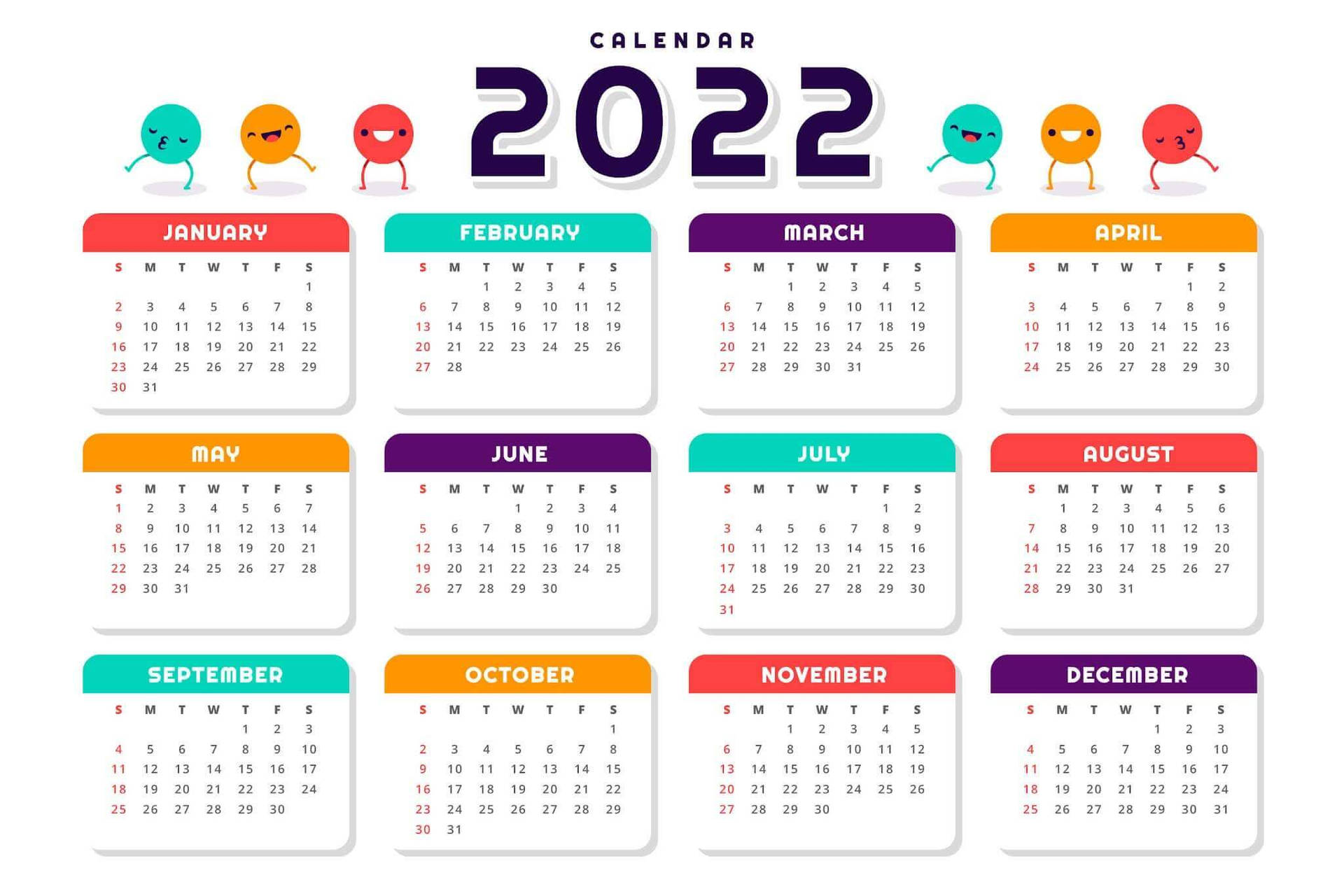 2022 Calendar With Smileys Wallpaper