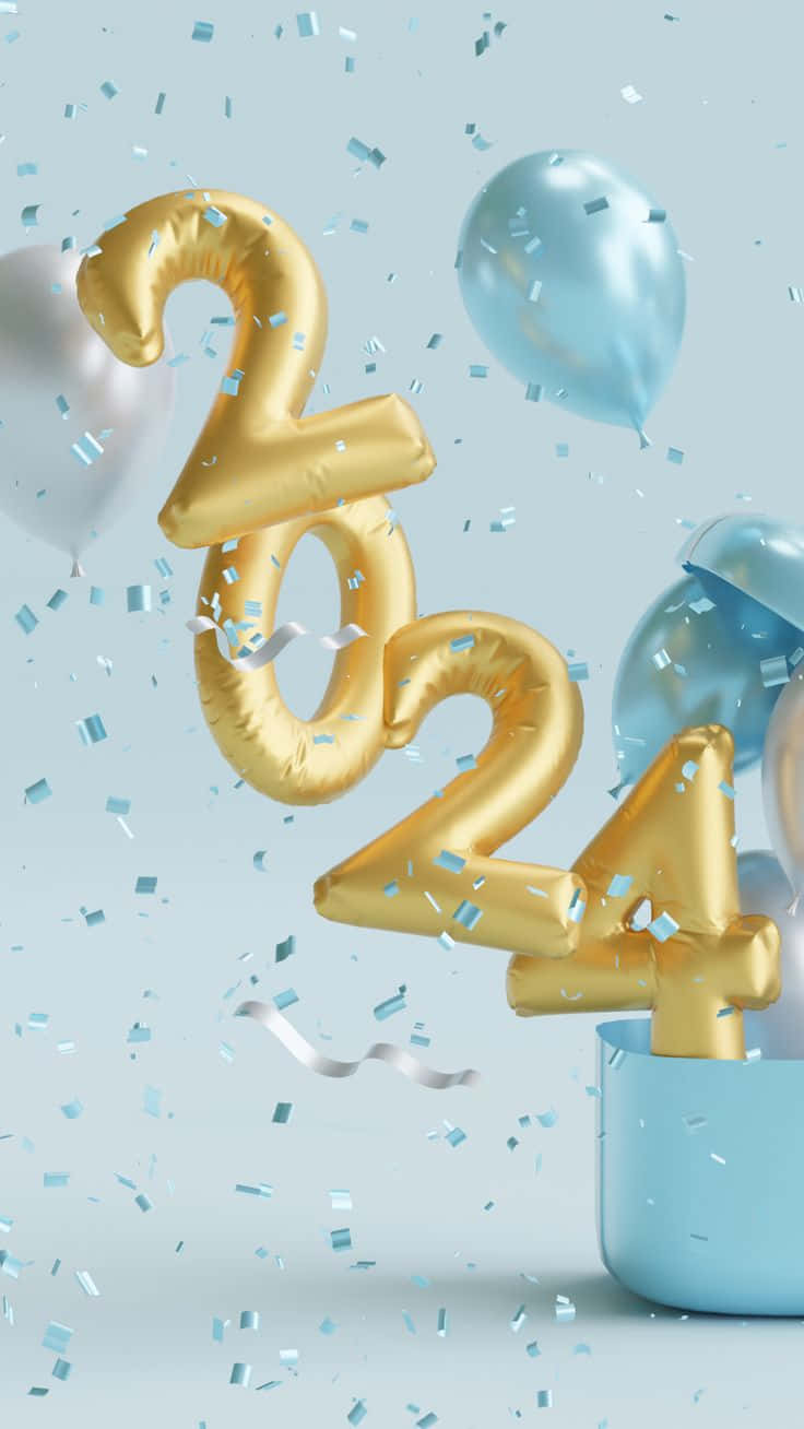 2024 Celebration Balloonsand Confetti Wallpaper