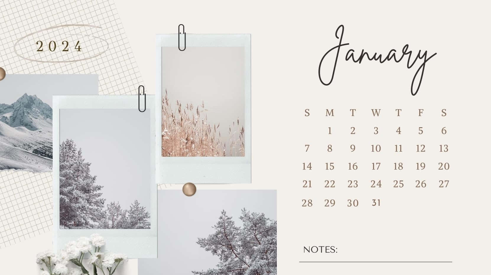 Download 2024 January Winter Aesthetic Calendar Wallpaper | Wallpapers.com