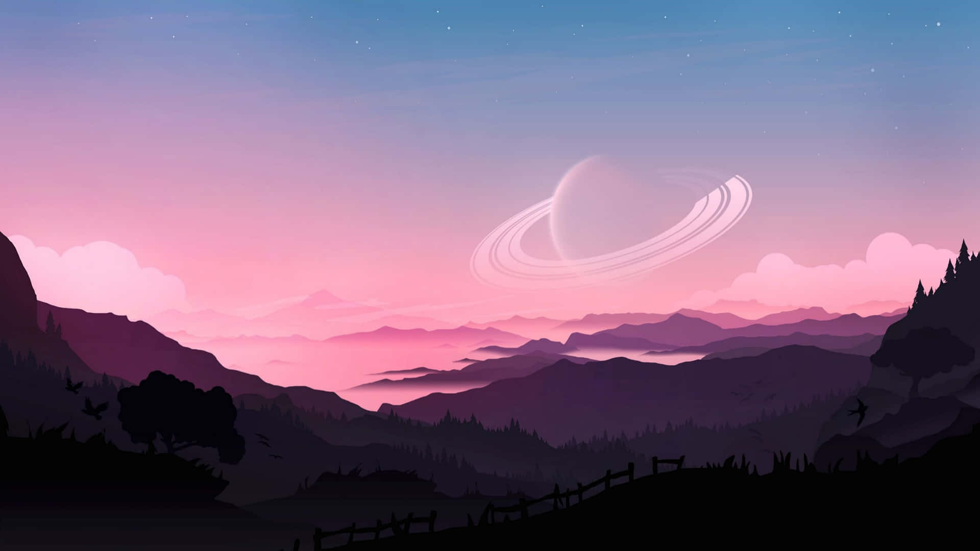 2048x1152 Aesthetic Pink Sky Mountain View Wallpaper
