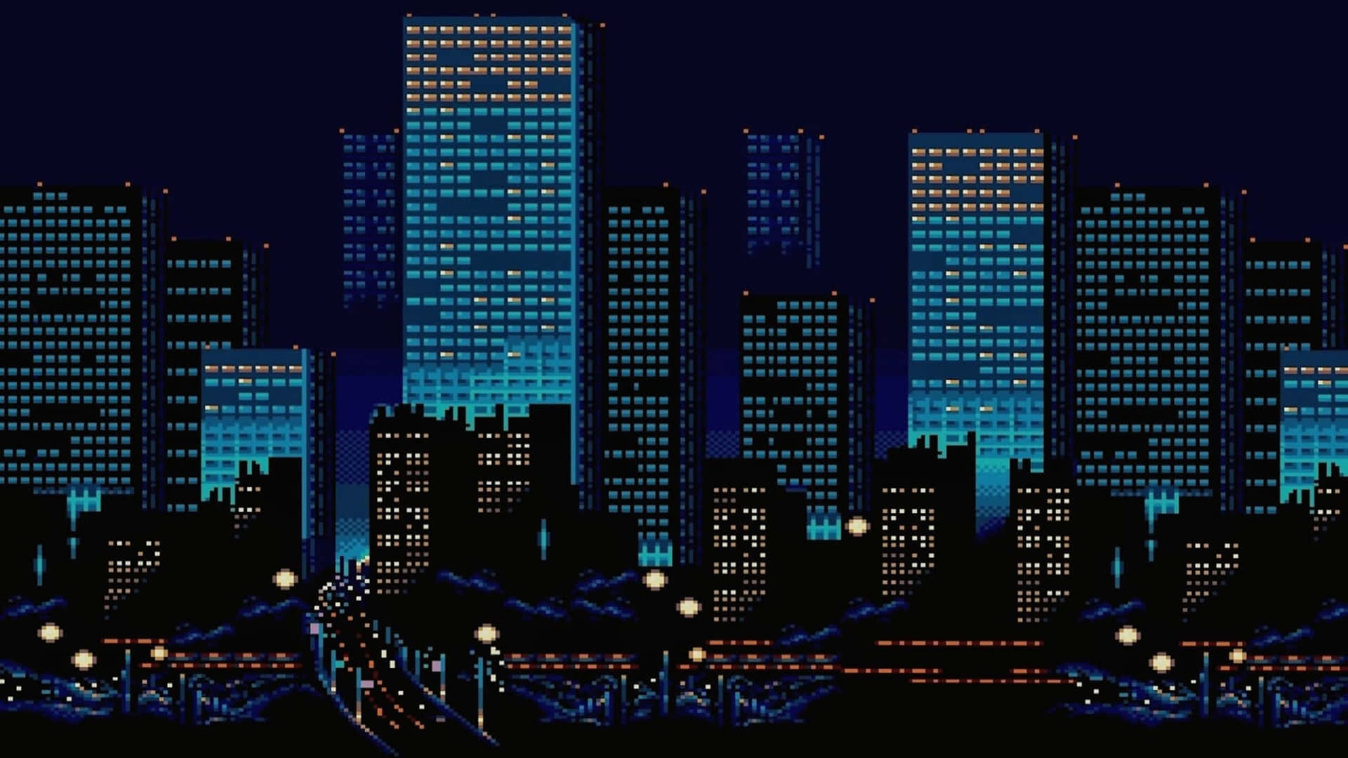 2048x1152 Aesthetic Pixel Night City Wallpaper