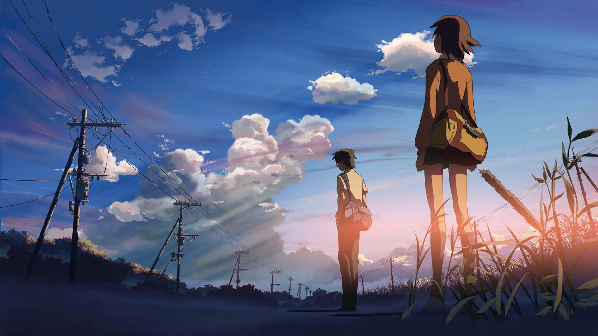 2048x1152 Aesthetic Student Couple With Blue Sky Wallpaper