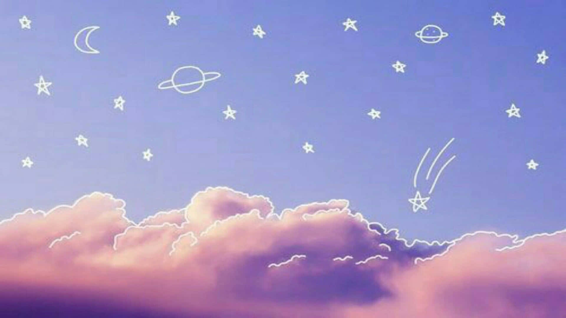 2048x1152 Aesthetic Hand Drawn Stars And Cloud Wallpaper