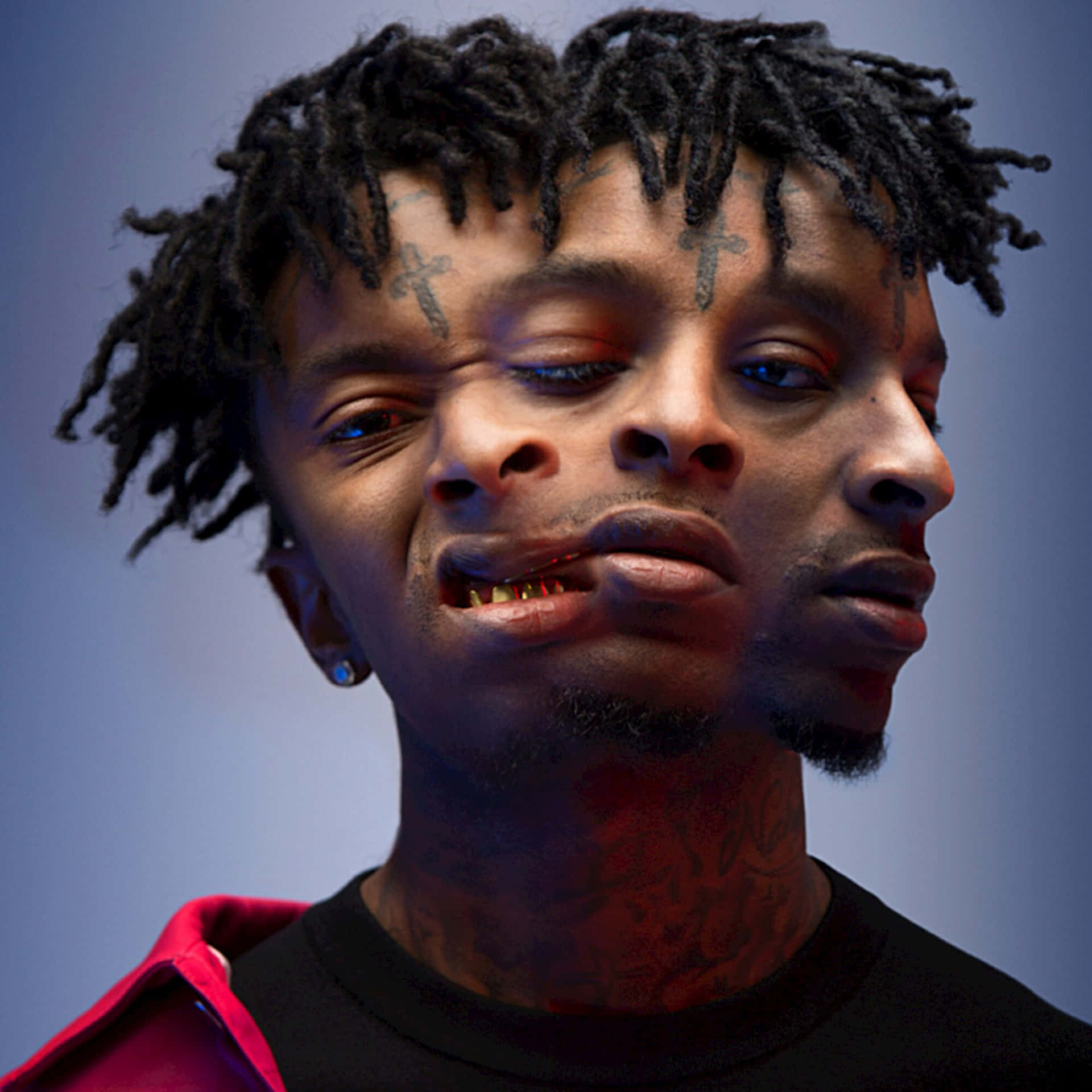 Rapper 21 Savage looking determined and intense
