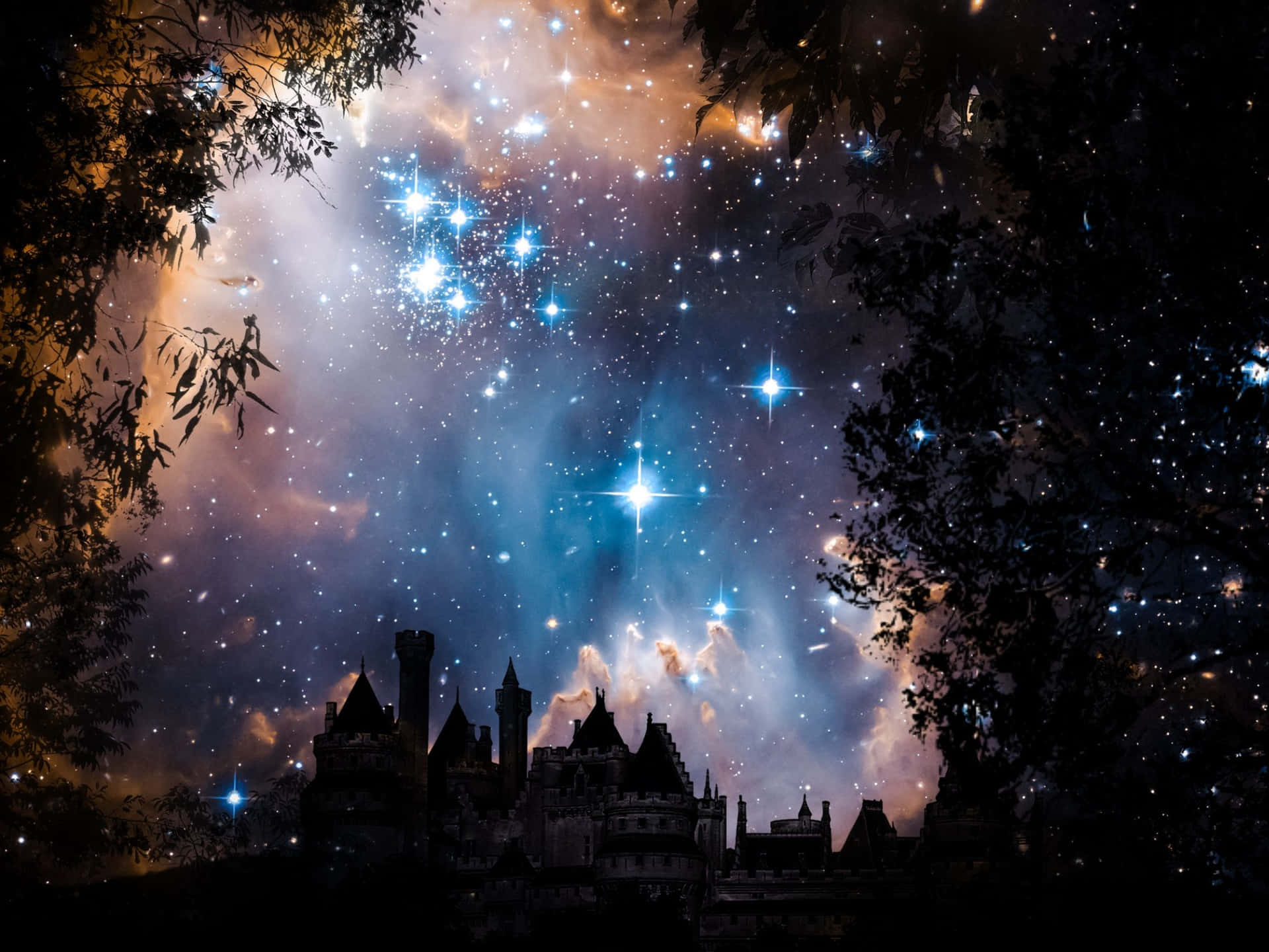 A Castle In The Sky With Stars And Stars Wallpaper