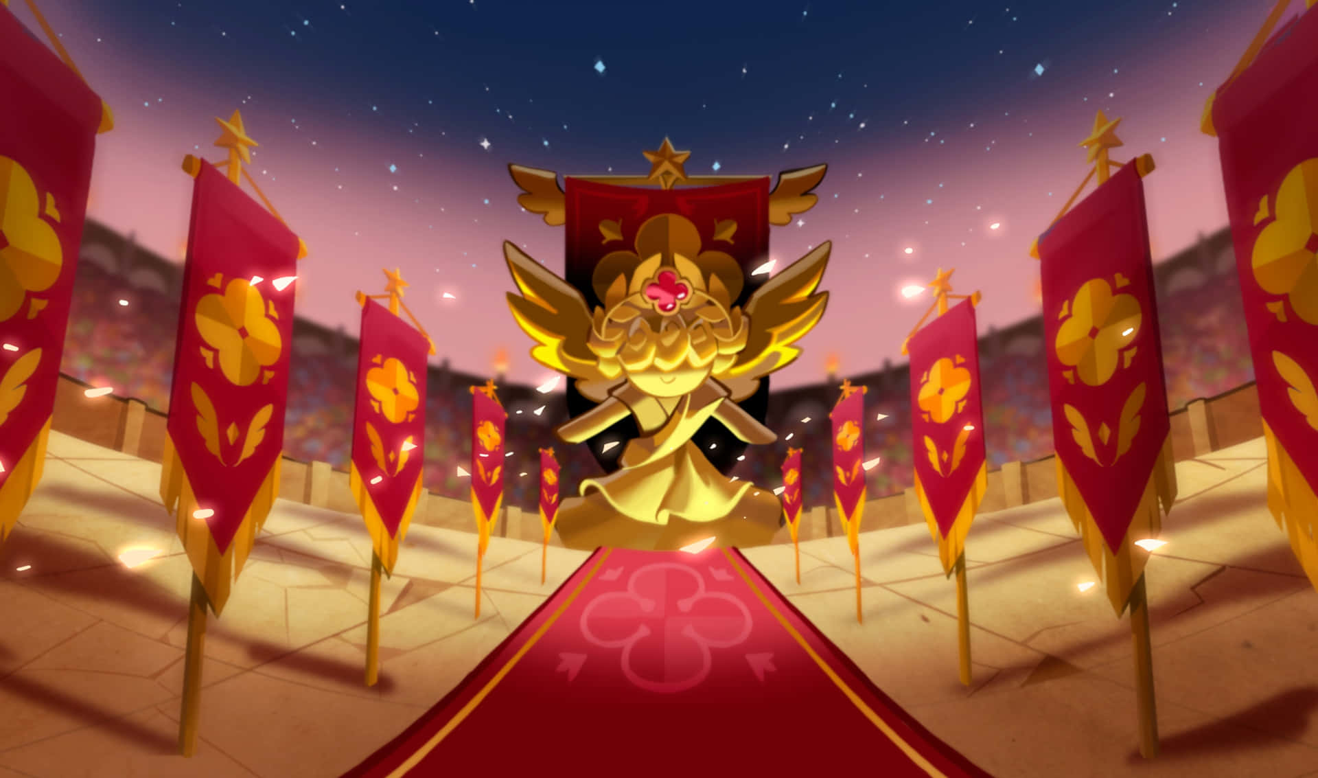 A Cartoon Image Of A Golden Throne With Flags